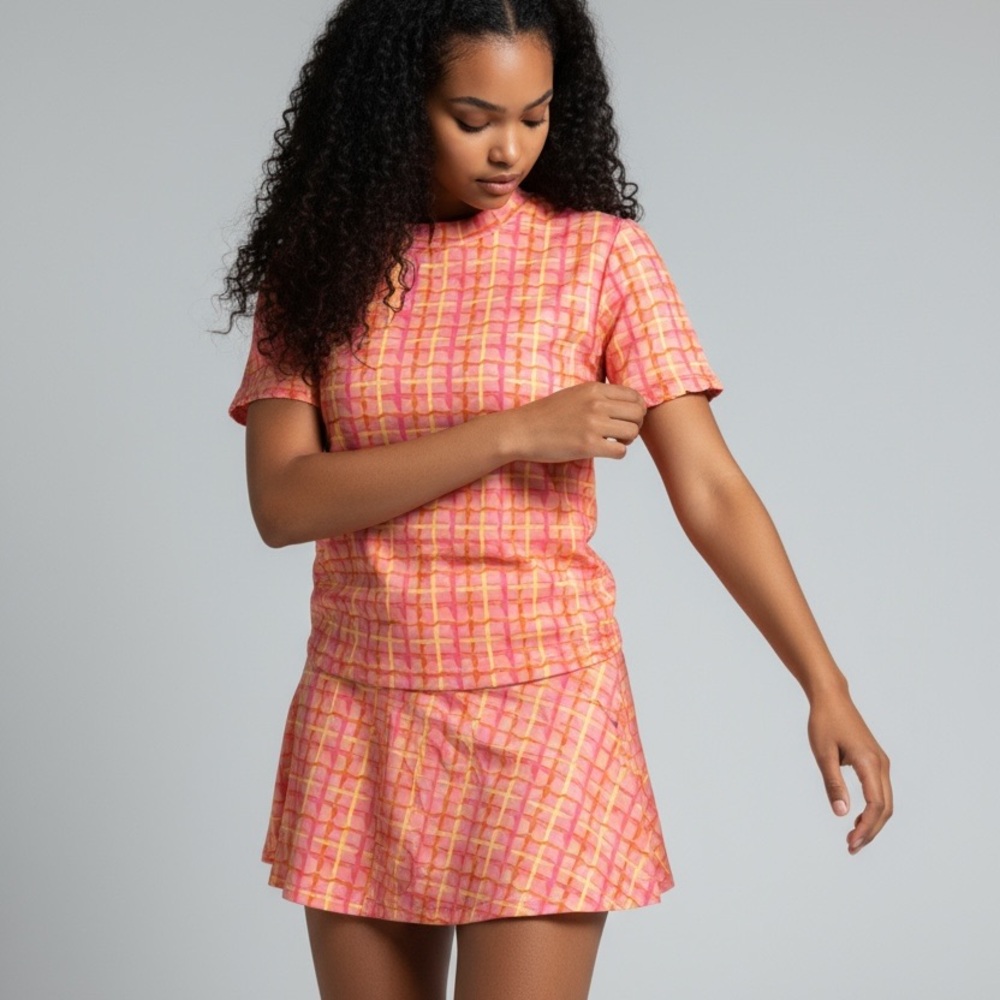 Puma Pink and Orange Checkered Top & Skirt Golf Set. NWT